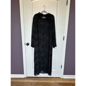 City Chic Black Leopard Print Sheer Button Down Maxi Cover-up Size XL